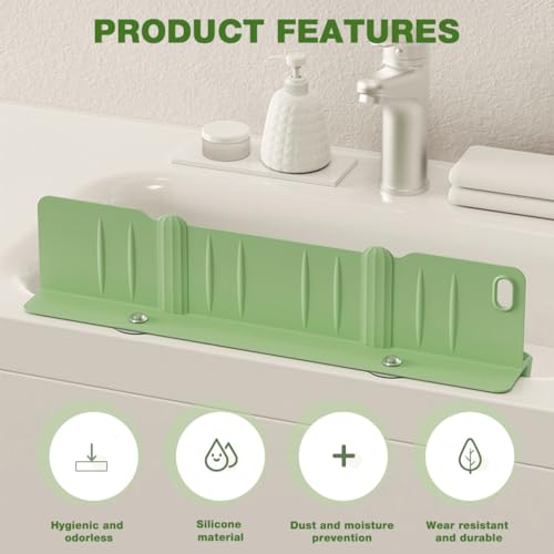 Image of Supvox 16.7 inch Sink Splash Guard in Kitchen with Drain Storage Compartment, L-Shape Suction Cup Silicone Sink Water Shield Panel