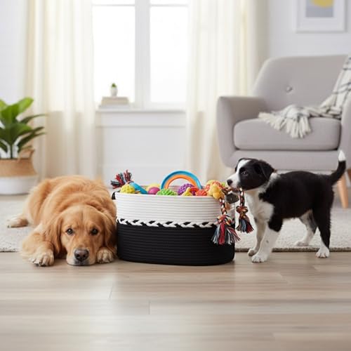 Aeknor Storage Baskets for Shelves, Woven Baskets for Towels, Toys and Blankets. Decorative Cotton Rope Organiser for Cupboard Storage, Books and Laundry with matching handles, 1-Pack (Black). - Cosy Home Interiors Aeknor Storage Baskets for Shelves, Woven Baskets for Towels, Toys and Blankets. Decorative Cotton Rope Organiser for Cupboard Storage, Books and Laundry with matching handles, 1-Pack (Black). - Image 2