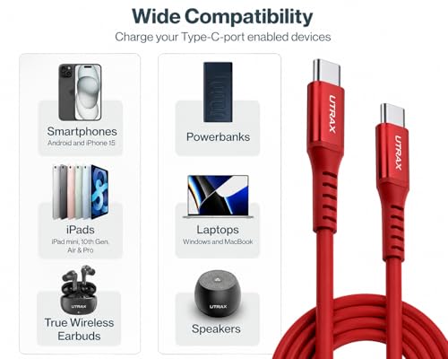 Image of UTRAX 65W PD Fast Charging Cable with Premium Metal Connectors, Type C Cable (1.2M)