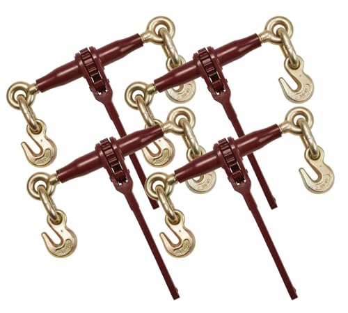 Mytee Products 4 Pack 3/8" - 1/2" Pro Heavy Duty Ratchet Load Chain Binder with with Grab Hooks - 12,000 Lbs Working Load Limit - Heavy Swaged Barrel Cold-Drawn Tubing for Increased Strength