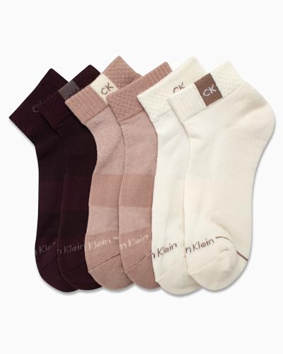 Image of Calvin Klein Womens Quarter Socks - 6 Pack Athletic Performance Cushioned Ankle Socks for Women for Running and Workout