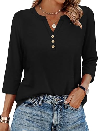 XIEERDUO 3/4 Length Sleeve Womens Tops Fashion Clothing V Neck T Shirts Dressy Blouses Business Casual Outfits Tunic Tops