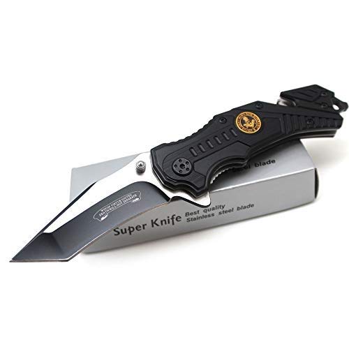 Snake Eye Rescue Style Assisted Opening Knife with Clip EDC Camping Fishing Hiking Pocket Knife (BK)