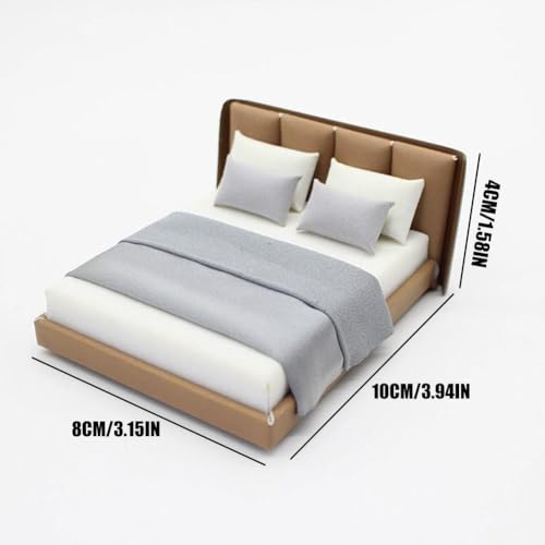 1/20 Scale Bedroom,Mini Doll Beds,Miniature Bed,Mini DIY Bedroom Furniture Bedding Miniature Queen Bed for Doll House Bedroo-m Furniture Accessories (Khaki)