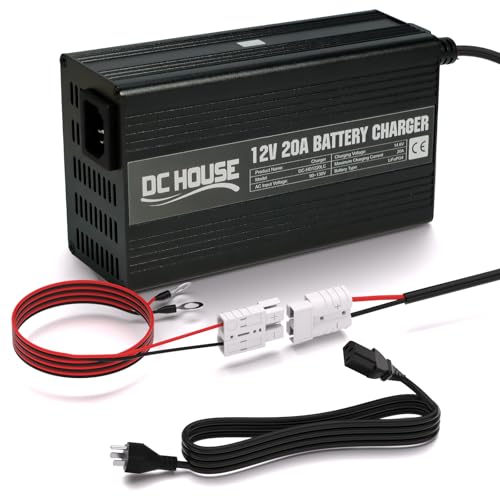 DC HOUSE 12V 20A Lithium Battery Charger, 14.6V LiFePO4 Charger with Battery Quick Connector & LED Indicator, Smart 300W Fast Charging for Boat, RV