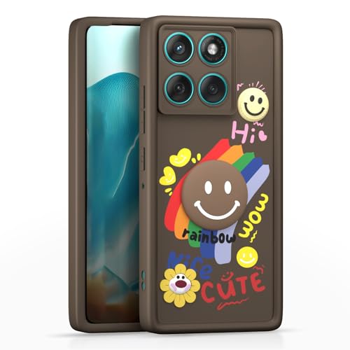 Image of Pikkme Back Cover for Motorola Moto Edge 60 5G / Moto Edge 60 Fusion 5G | Soft Silicone| Cute Rainbow Smile & 3D Cartoon Flower Design | Shockproof Raised Camera Protection Bumper Case (Brown)