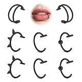 MODRSA Piercings Falsos Nariz & Labio: Anillo Falso de Labio Remachado Negro, Dobles Anillos Sin Perforar Clip On