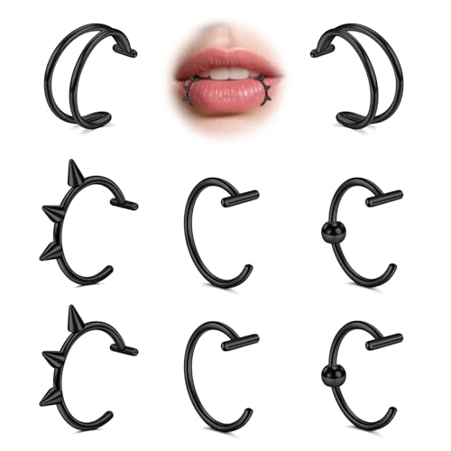 MODRSA Fake Nasenring Piercing Fake-Lip-Piercing : Schwarz...