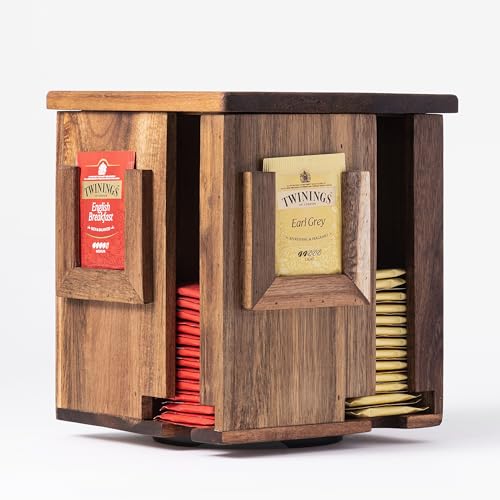 Blissli Rotating Tea Bag Organizer – Acacia Wood 4-Sided Storage Box for Home or Office