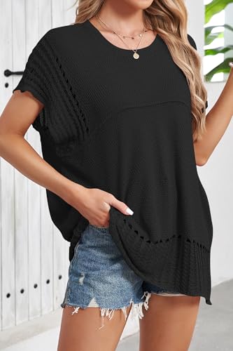 Cakulo Womens Summer Short Sleeve Casual Sweaters Tunic Crochet Knit Sweater Top 20253