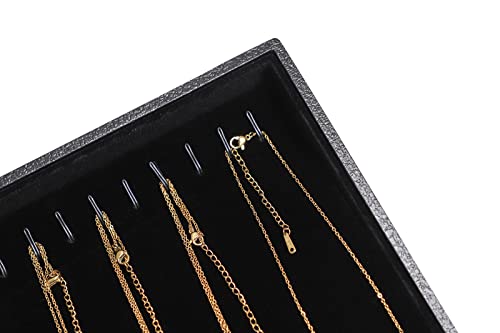 Image of Wudygirl Necklace Organizer Necklace Storage Jewelry Holder Organizer Necklace Holder Stackable Jewelry Trays for Women and Girl Velvet 20 Hooks (Necklace Tray)