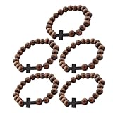 OUNONA 5 Stück Holzperlen Kreuzarmbänder Stretch Armband Christlicher Schmuck für Damen Herren Gebetsperlen Taufschmuck Ethno Stil Braun