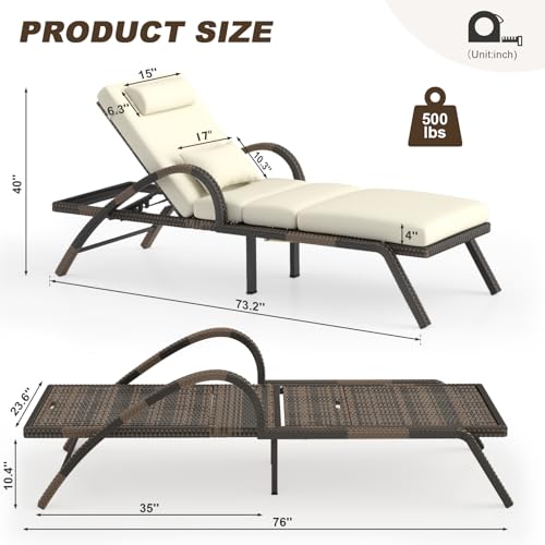 Meissalivve Outdoor Lounge Chairs Set Of 2, Pool Lounge Chairs With Adjustable 5 Position Backrest & Leg Support, Pe Rattan Chaise Lounge Patio Chairs For Backyard Porch Deck thumb #1
