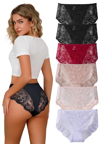 Image of High Waisted Underwear for Women Lace Briefs Curvy Silky French Cut Panties Multipack