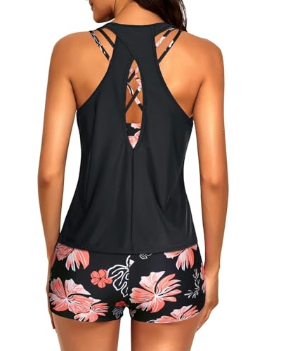 Image of Tempt Me 3 Piece Tankini Swimsuits for Women Athletic Bathing Suits Swim Tank Top with Boy Shorts and Bra Modest Swimwear