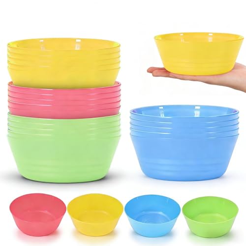 HUSOUE 20 Stück Plastikschüssel Bunt, Plastikschalen Wiederverwendbare Müslischüssel Suppenschüssel Snack Schalen Mikrowellen und Spülmaschinenfest für Getreide Suppe Snack Obst Salat