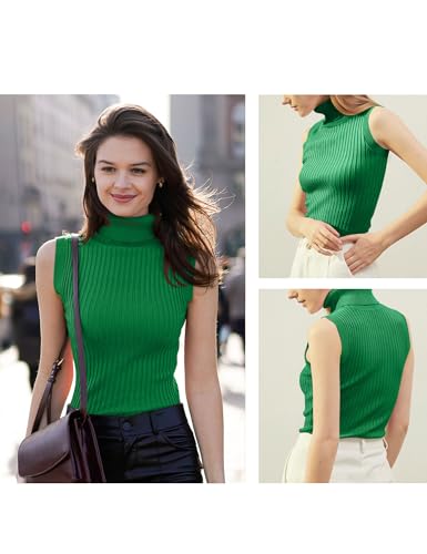 Image of v28 Women Sleeveless High Neck Turtleneck Stretchable Knit Sweater Top