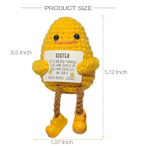 Image of Positive Crochet Long Feet Emotional Support Duck - Handmade Crochet Companion for Anxiety Relief, Calming Gift for Mom Daughter Sister, Stress Relief Comfort Animal (Sister)