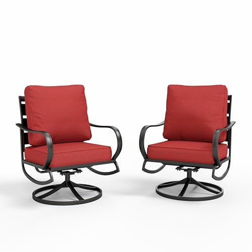Sophia & William Metal Swivel Patio Chair Set of 2 with Cushion, Red