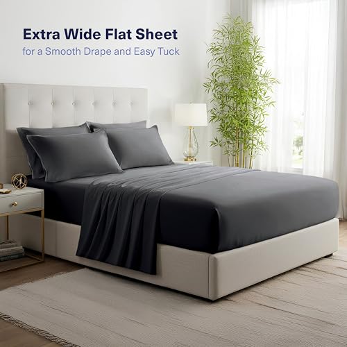 Kickoff Viscose Bamboo Sheets Full Size 4-pc 100% Organic Bamboo Viscose Bed Cooling Sheets Full Size Set Cool Bedding for hot Sleepers Sheet, Flat, Fitted, Pillowcases (Pewter, F)