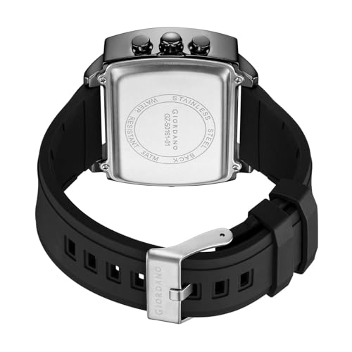 Image of Giordano Square Hybrid Analog-Digital Watch for Men - Triple Time Zone Display with Quartz Precision and Durable Sport Grade Silicone Strap - GZ-50161