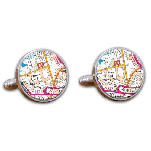 Football Stadium Map Cufflinks, Ipswich Football Ground Map Cuff links, Portman Road Map Cufflinks