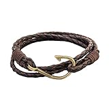 Caiyao Fish Hook Leather Wrap Braided Bracelet Multi-layer Handwork Punk style Fish Clasp Bracelet for Men (Brown Weave)