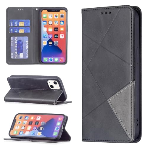 Étui portefeuille iPhone 15 Plus noir en cuir avec porte-cartes magnétique