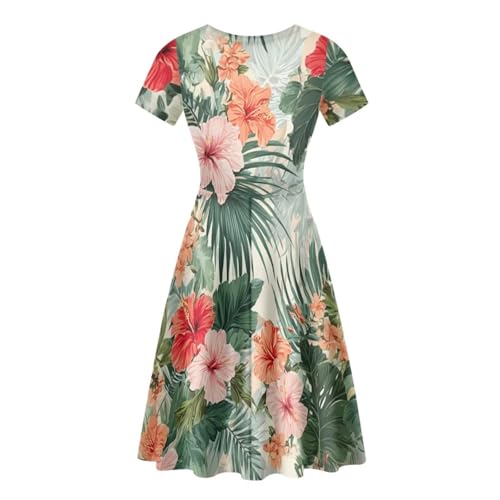 Image of HUGS IDEA Womens Puffy Swing Midi Dress Round Neck Short Sleeve Party A-Line Dresses