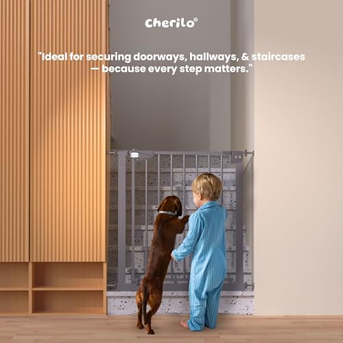 Image of Cherilo Baby Safety Gate for Kids & Pets (Fits 75-84 cm) | 1 Year Manufacturer Warranty | Pressure Mounted Safety Gate for Kids Home | Adjustable, Auto-Close, No-Drill Installation - Grey