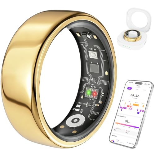 Image of Smart Ring for Women & Men, Fitness Ring with Heart Rate, Sleep Monitor & Stress, IP68 Waterproof Sleep Ring, No APP Subscription (New Gold, 7)