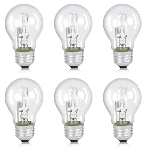 HUTUDAN 6-PCS A19 Halogen Light Bulb 43 Watt 120V E26 Base 60W Replacement Non-LED Bulbs for Table Lamps & Home Lighting