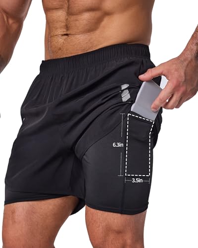 JZCreater Mens Shorts, 2-in-1 Athletic Workout Running Shorts with Liner, 2 Inner Pocket, Quick Dry Gym Shorts for Men2