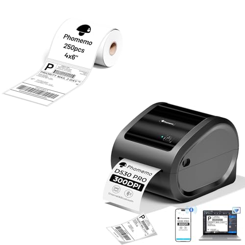 Image of Phomemo Ethernet Shipping Label Printer & Packs of 250pcs 4x6 Thermal Labels