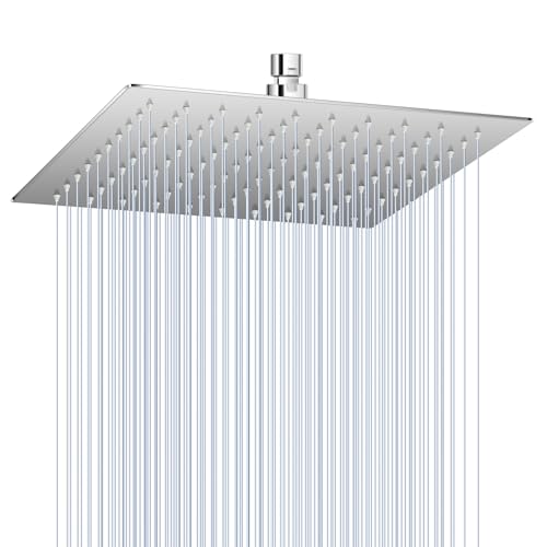 KINLIV Soffione doccia a pioggia da 25,4 cm, in acciaio inox 304, design ultra sottile, soffione quadrato moderno per bagno, copertura completa