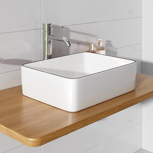 HOROW Waschbecken Eckig 50 CM Aufsatzwaschbecken ohne Hahnloch Aufsatzbecken Klein gäste wc, mit Schwarzen Kanten, Waschschale Modernes Design