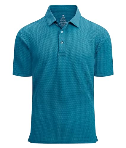 Alex Vando Mens Bubble Jacquard Polo Shirt Super Stretch Short Sleeve Polo Shirts for Men