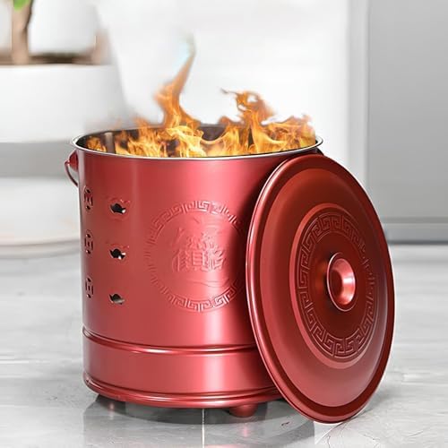 Heavy-Duty Outdoor Burn Barrel Incinerator - Red 26x29cm Fire Pit for Yard Waste, Leaves & Paper - Portable Waste Disposal Solut with Handle