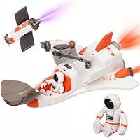 Yosamy Spaceship Toy for Boys, Space Shuttle Toys with Lights&Sound, Astronauts Figure, Openable Cockpit, Spray Exhaust, Astro Venture Space Playset, STEM Educational Toys for Kids Age 3-8 (Orange)