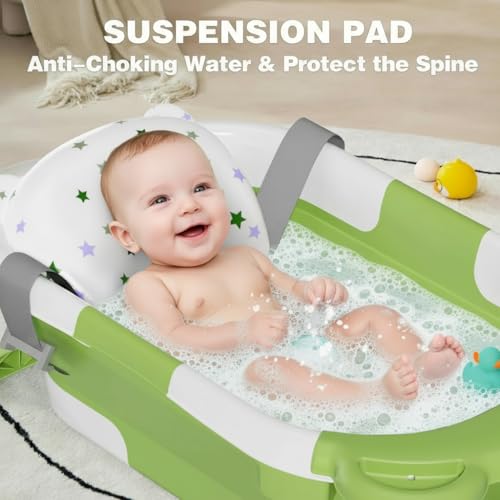 Image of TPN Collapsible Baby Bathtub, Baby Bath Tub with Soft Cushion & Real-Time Thermometer, Baby Bathtub Infant to Toddler Tub (0-36 Months), Portable Newborn Travel Bath Tub