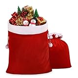 GlyinnHe 2pcs Christmas Velvet Santa Bags with Drawstring, Red Santa Gift Bags Large Christmas Gift Sack for Xmas Present Party Supply Costume Holiday Wrapping，2 Sizes