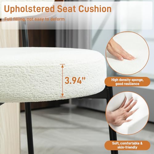 Butacos de barra Bouclé, set de 3 butacos de madera para altura de mostrador, butacos tapizados de 24 pulgadas con respaldo, sillas modernas para isla de cocina y barra desayunadora, estructura metálica, blanco miniatura 4