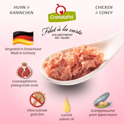 GranataPet Filet à la carte Huhn & Kaninchen, Nassfutter für Katzen, Filet-Stückchen ohne Getreide, Katzenfutter ohne Zuckerzusatz, hoher Fleischanteil, 6 x 85 g