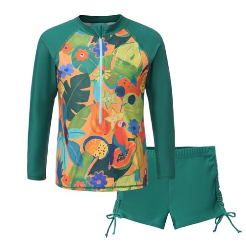 Image of Girls Rash Guard Set for Girls Long Sleeve Swimsuits Hawaiian Two Piece Bathing Suits Swimwear Set
