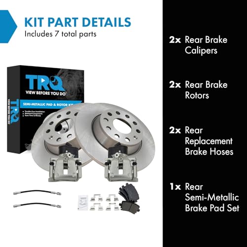 Image of TRQ Rear Brake Pad and Rotor Set Semi Metallic Rotors Calipers Compatible with 2009-2016 Volkswagen CC 2009-2017 Tiguan 2018 Tiguan Limited