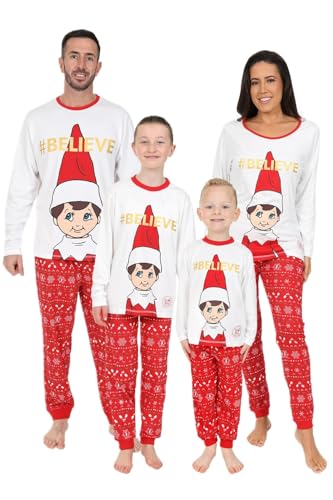 Image of The Elf on the Shelf Matching Family Christmas Pyjamas Boys Girls Mens Womens Kids Xmas pjs (8-9 Years) White