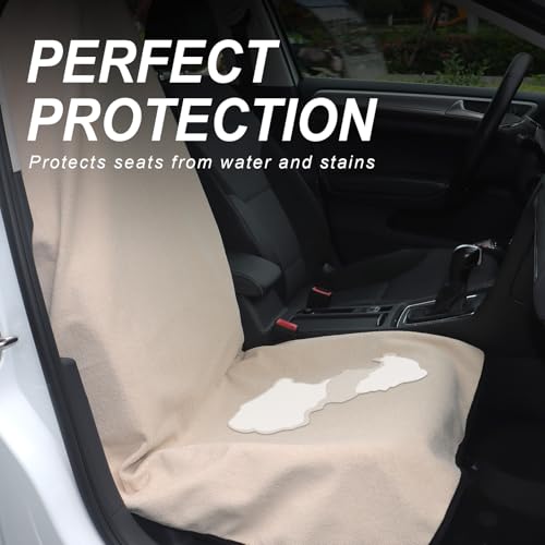 Image of Car Seat Cover Protector Front Seats,for Gym Workout,Running,Swimming,Beach and Hiking,Waterproof Sweat Towel Bucket Seat Covers for Cars SUV Trucks (Off-White, 2Pcs)