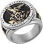 HZMAN St. Michael San Miguel The Great Protector Archangel Defeating Satan Figurine Stainless Steel Amulet Ring (Silver & Gold, 7)