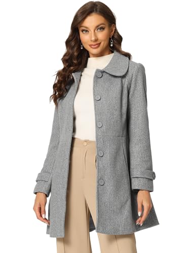 Allegra K Women's Peter Pan Collar Overcoat Winter Dressy Button Single Breasted Long Coat