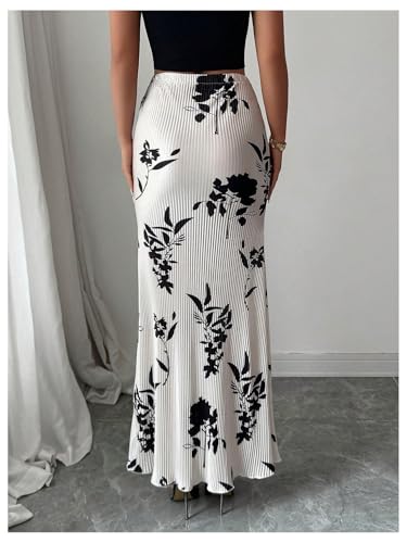 GORGLITTER Women's Floral Print Fishtail Maxi Skirt Elastic Waist Bodycon Long Skirts3